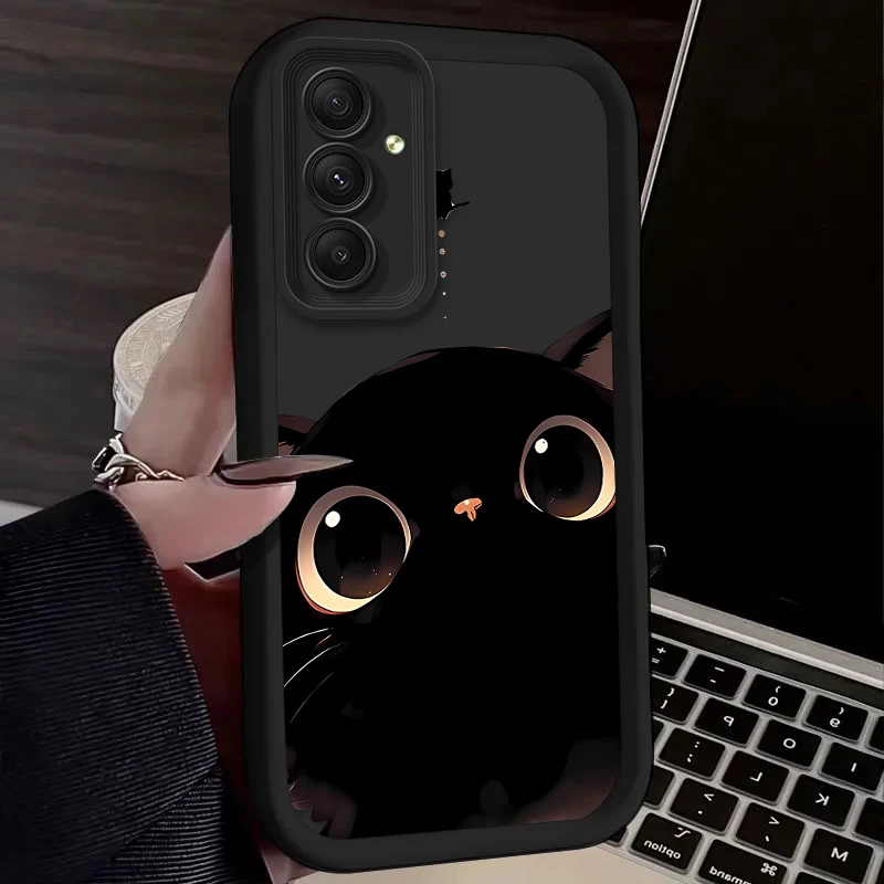 جميل كبير العينين القط قضية الهاتف لسامسونج غالاكسي A54 A05 A05S A34 A24 A14 A53 A33 A23 A13 A52 A52S A32 A22 A12 A71 A51 A31 A50