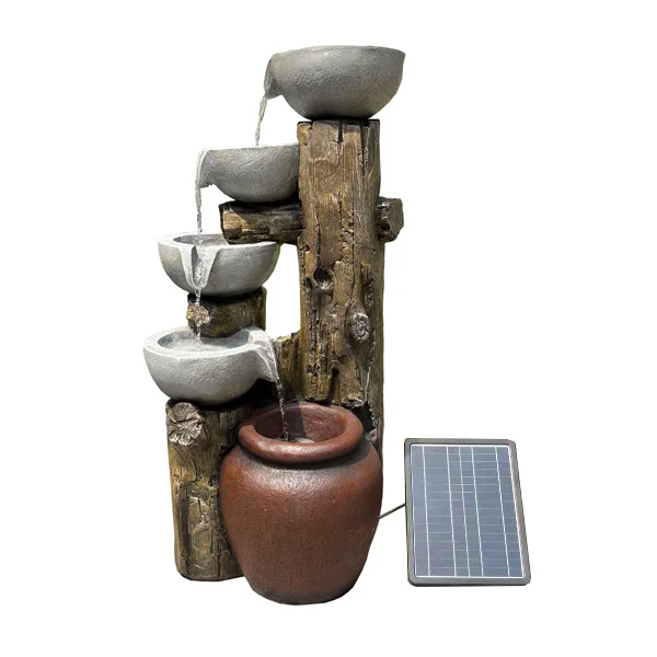 Деревянное бревно, резервные чаши на солнечной батарее, каскадный водопад, фонтан для воды для наружного сада, патио, лужайки