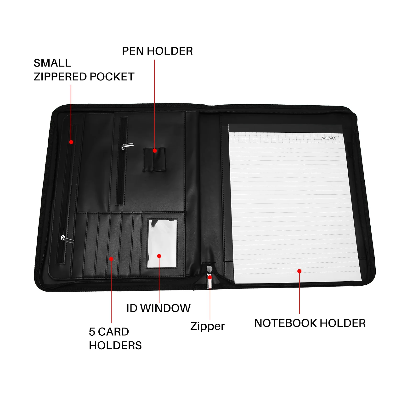 Map kulit Vegan penutupan berritsleting portofolio untuk bisnis IPad/meja dan wawancara kartu melanjutkan Binder