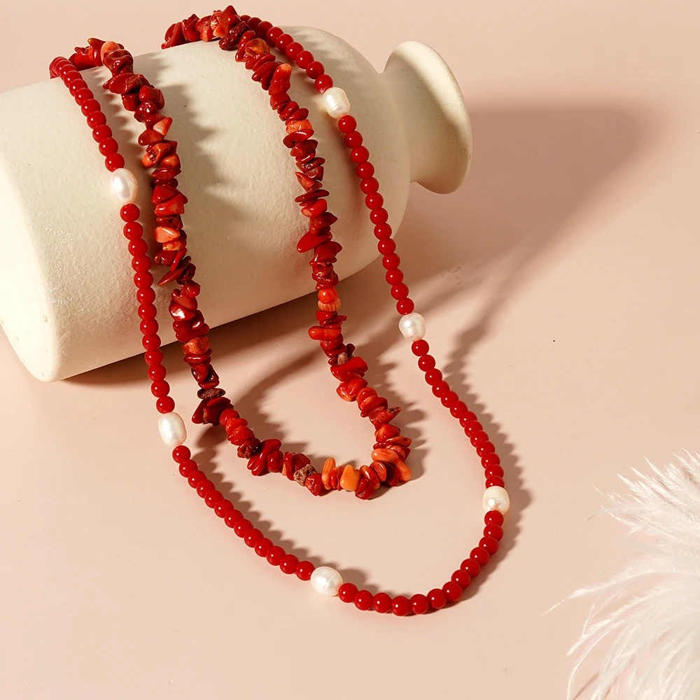 

Fashion Red irregular Natural Stone Necklaces Women Halloween Christmas Jewelry Holiday Dress up Accessories