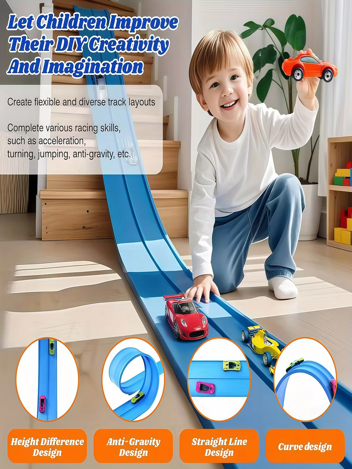 4 meters and 5 meters children's DIY ultra long track assembly track anti gravity inertia car puzzle toy car