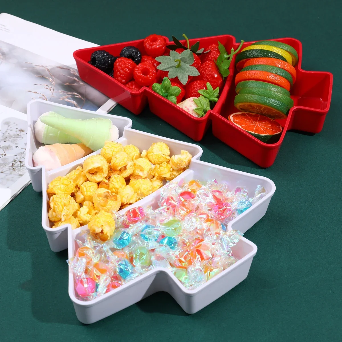 Creative Christmas Tree Fruit Plate Divided Household Snack Plate Plastic Candy Dried Fruit Melon Seed Storage Box