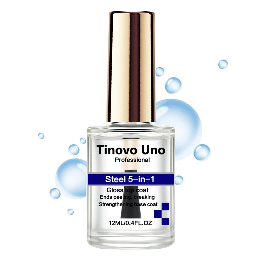 Tinovo Uno مسمار تصلب الصلب 5 في 1 لمعان معطف فوقي إنهاء الطبيعية الجافة 12 مللي علاج تقوية الأظافر أقوى الأظافر النهاية