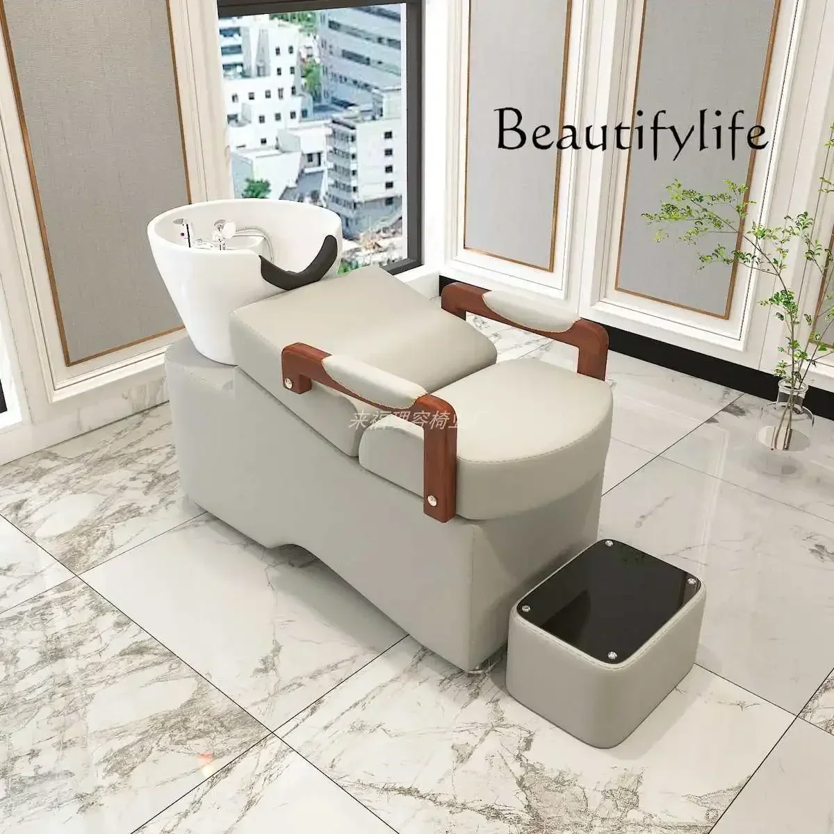 X Flushing Bed Hair Salon Shampoo Lying Net Special Basin High-end Bed Barber Shop Ceramic Bed Shampoo