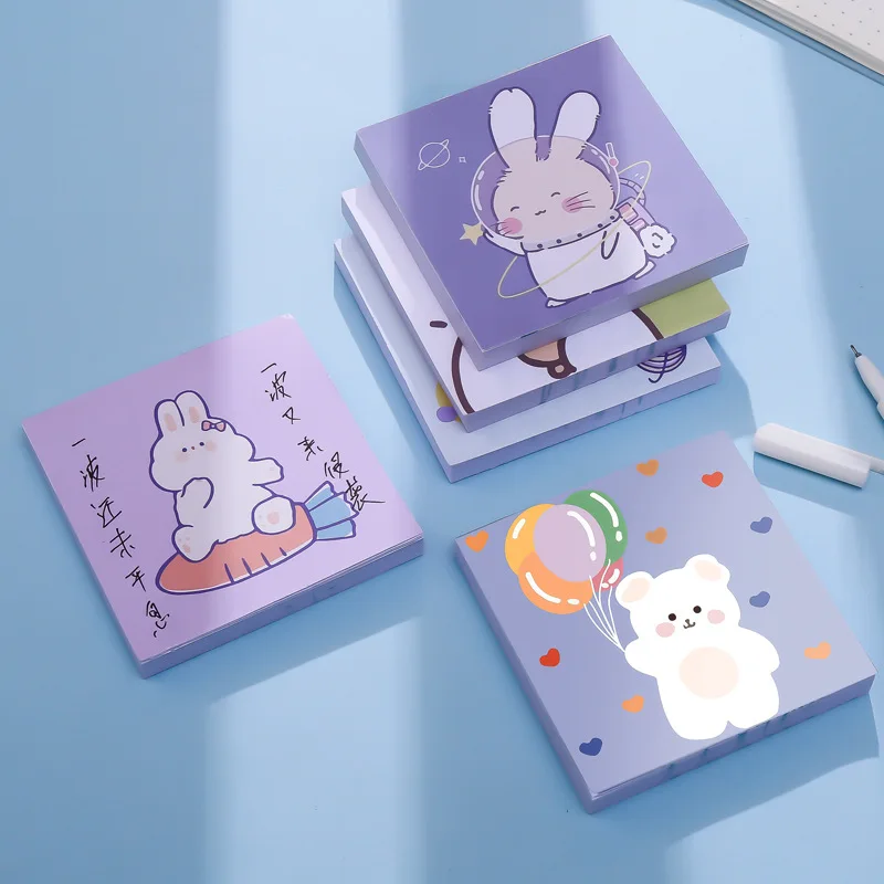 100 sheets Sticky Notes Cute Rabbit Bear Students Memo Pad Office Stationery 80*80mm