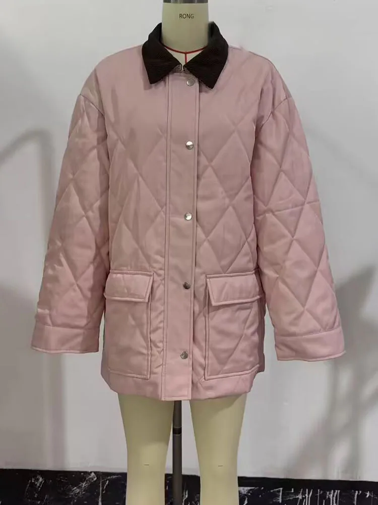 

HH женская осенне-зимняя утолщенная нейлоновая стеганая куртка с вельветовым воротником и бриллиантами, женское термопальто с карманом на молнии