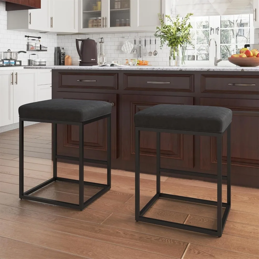 

24" Bar Stools Set of 2, Counter Height Bar Stools for Kitchen Island,Modern PU Leather Backless Bar Stools,Upholstered Black