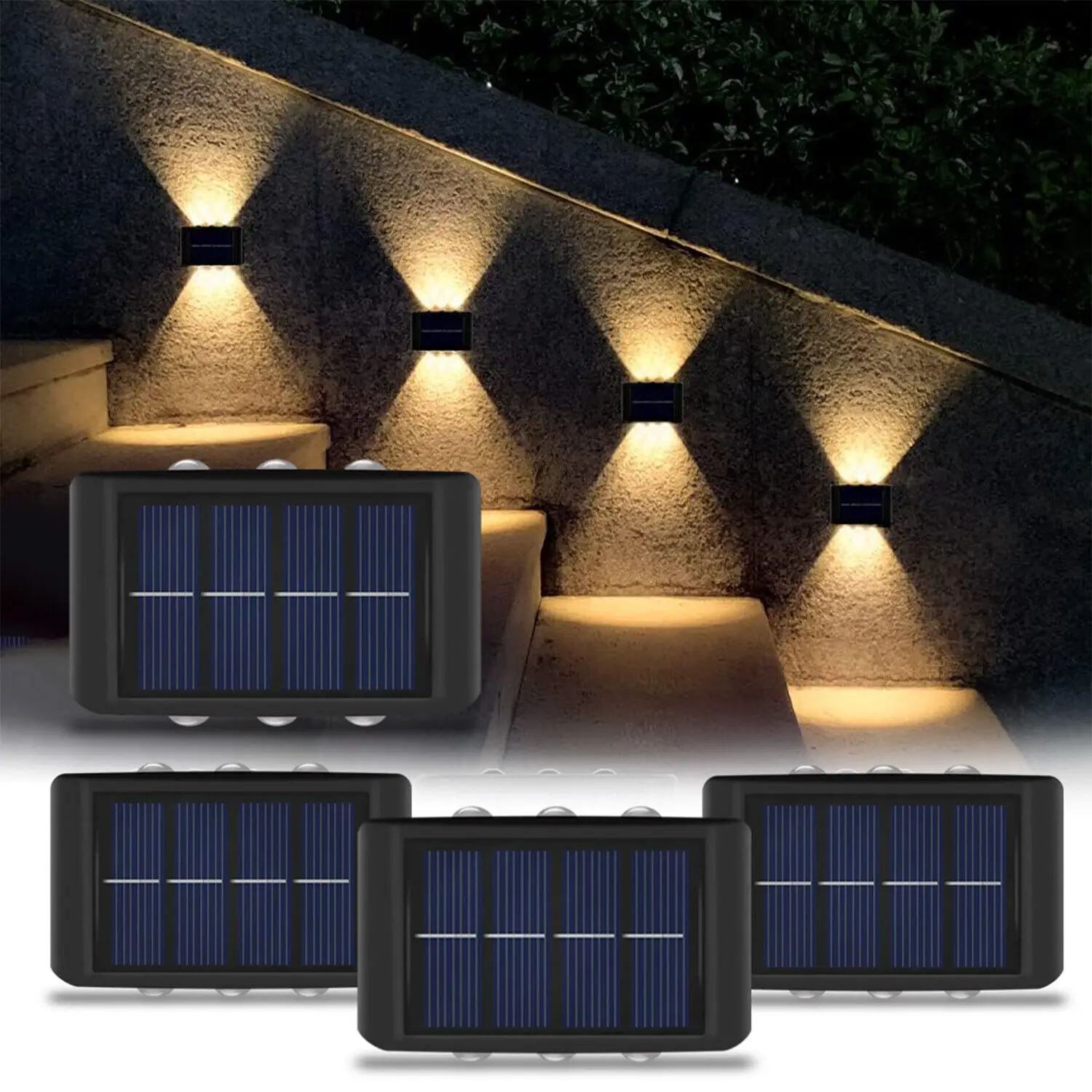 1-8pcs Solar wall lamp waterproof solar fence lamp upper and lower wall lamps used for garden fence yard porch sidewalk lighting