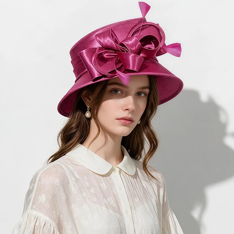 High-Quality Red Wedding Church Hat for Women, Pink Hat for Woman, Elegant Top Hat for Cocktail Party