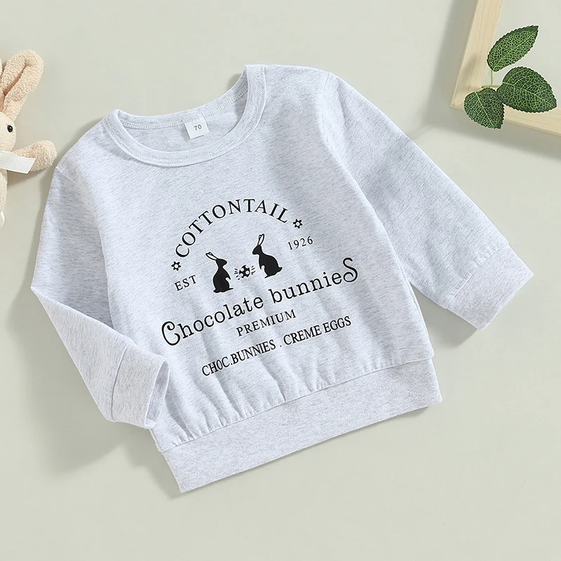 Cute Baby Girls Spring Fall Casual Long Sleeve O Neck Bunny Print Sweatshirt with Adorable Letter Design