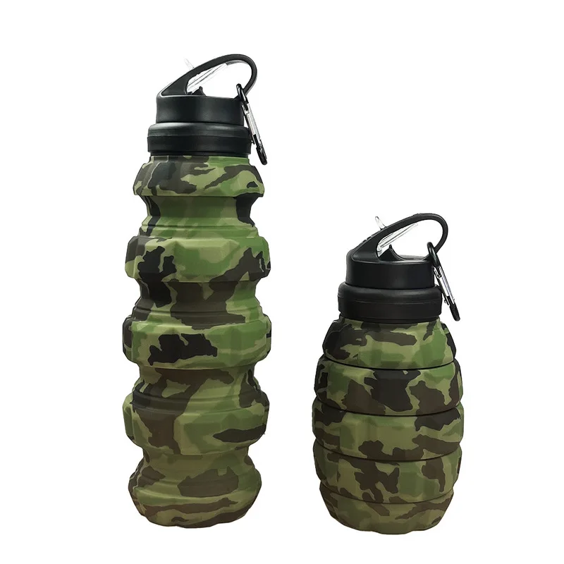 Plastic Grenade Water Bottle Retractable Folding High Temperature Resistant Food-Grade Silicone Cycling Sports Kettle