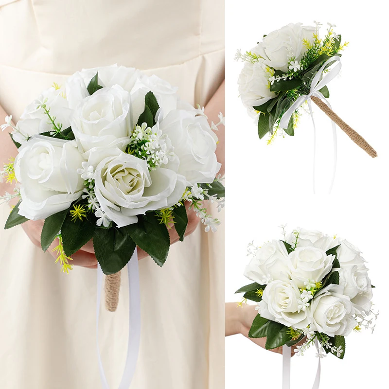 1PC Linen Handle Bouquet Wedding Tossing Bouquet Valentine's Day Church Party Decoration Confession Wedding Bouquet