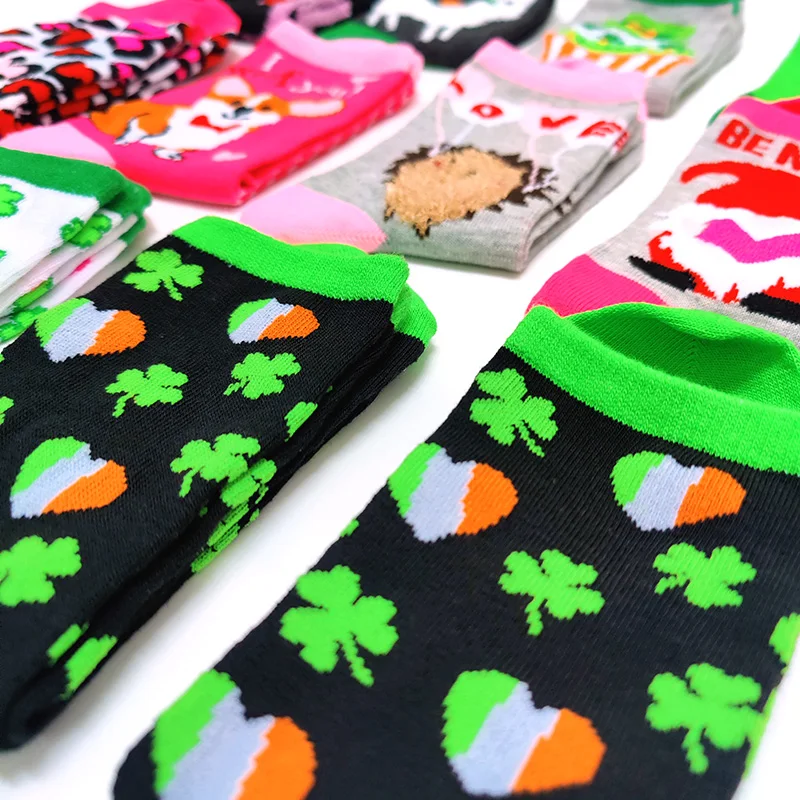 Valentine Day Women Socks Funny Cartoon Socks Four Leaf Clover Corgi Dog Letter Cute Love Dinosaur Anniversary Present Gifts