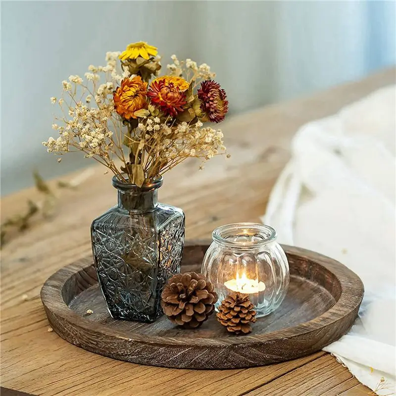 ABZC-8Pcs Rustic Wooden Tray Candle Holder - Small Decorative Plate Pillar Candle Tray Wood For Farmhouse Dining Table