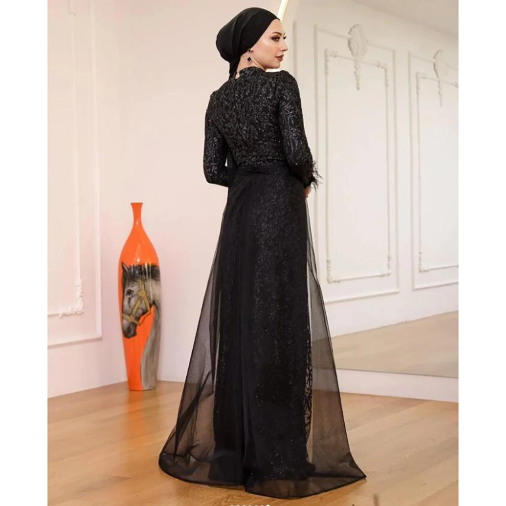 New Long Sleeves Evening Dress With Thin Gauze Train Fashion Floor Length Formal Occasion Custom Gowns