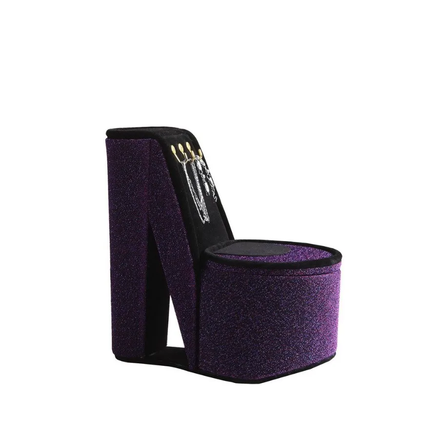 

9 Tall Display Jewelry Box with Hooks High Heel Shoe Design Purple Velvet