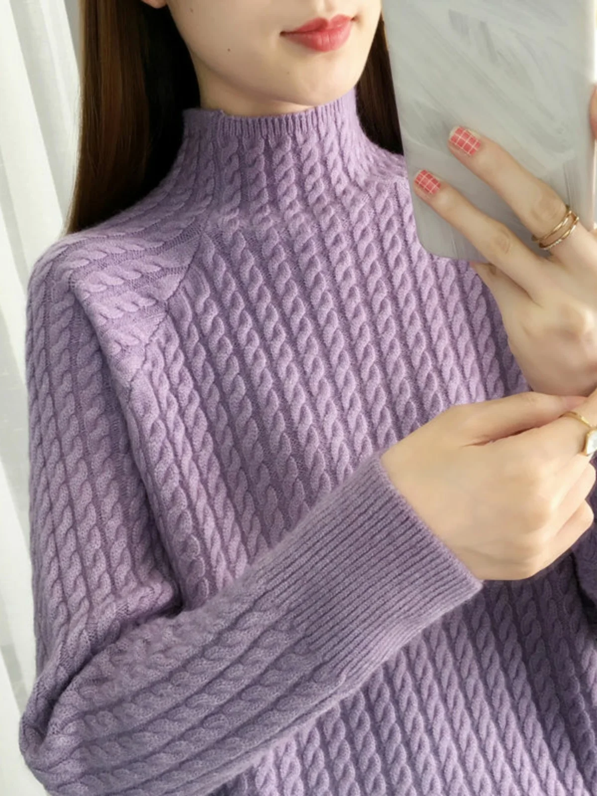 thiened-knitted-high-collar-sweater-women's-autumn-winter-new-loose-lazy-sle-knitted-base-faionable-inner-collar-pin