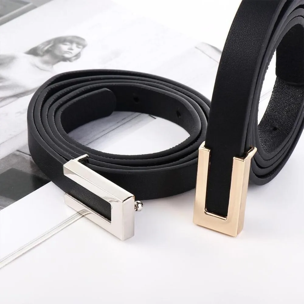 

Korean Style Snap Fit Waist Belt Fashion Geometric Metal Buckle Adjustable Waistband Black High-quality Waist Strap