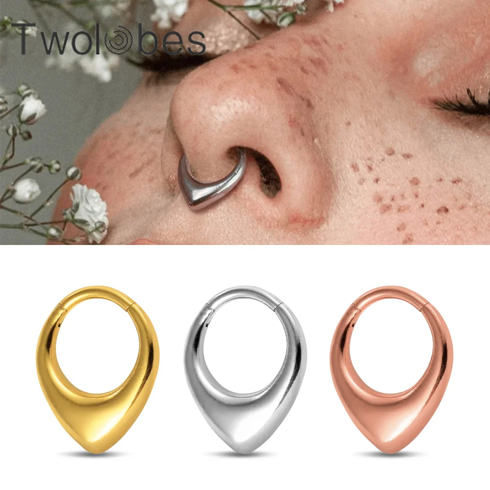 Twolobes 1PCS 316 Stainless Steel Segment Nose Rings 8mm Cartilage Clicker Hoop Earring for Women Men Hypoallergenic New arrival