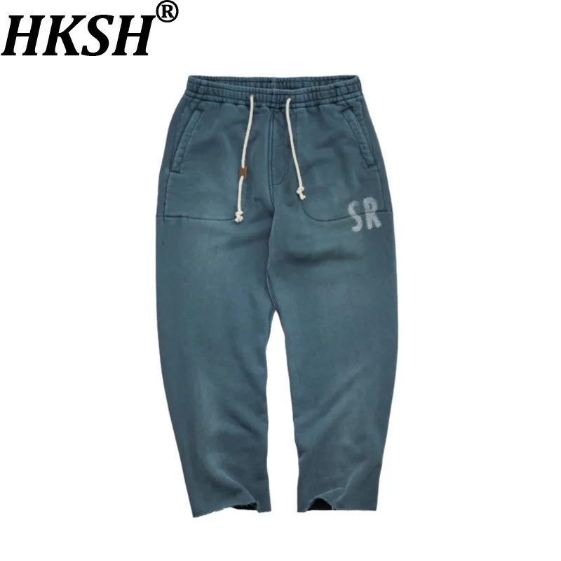 

HKSH Spring Autumn Winter New Men Tide Punk Heavy Vintage Print Distressed Dyed Drawstring Sweatpants Avant-Garde Pants HK17151