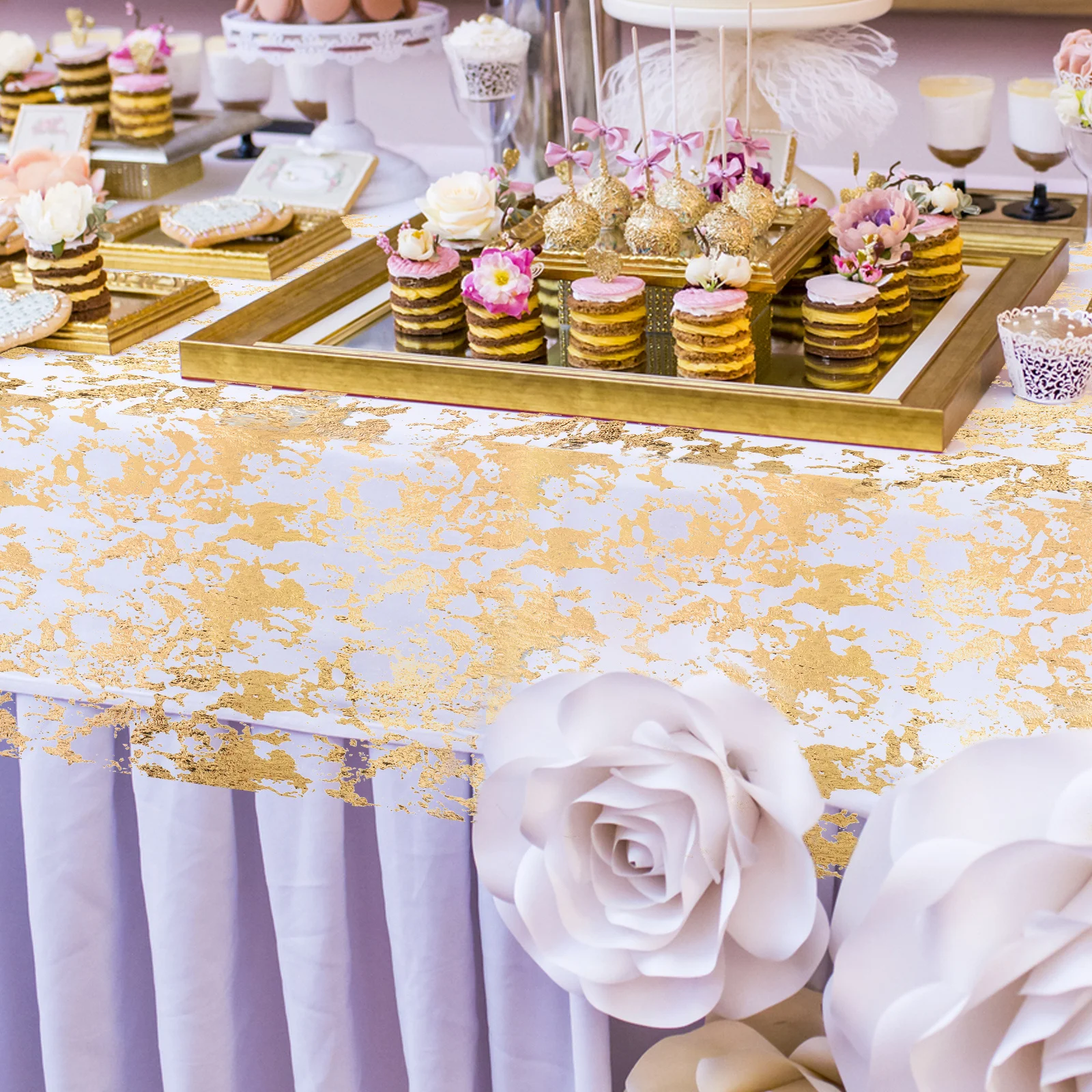 

Gold Foil Table Runner Polyester Mesh Luxury Wedding Decor Metallic Glitter Runner For Birthday Bridal Shower