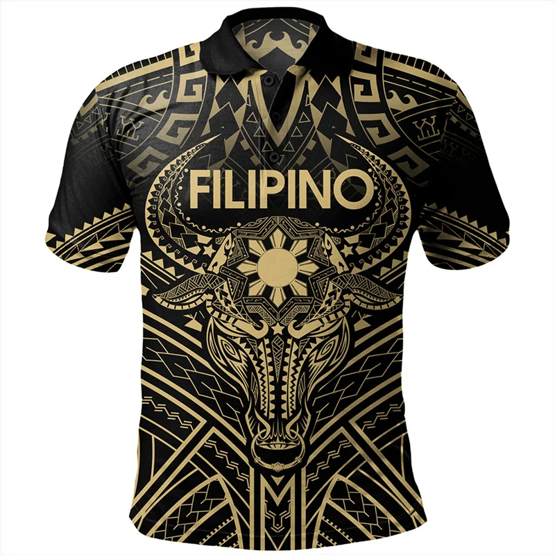 Vintage 3D Philippines Tattoo Tribal Printed Polo Shirt Philippines National Heroes Day Streetwear Polo T Shirt For Men Clothing