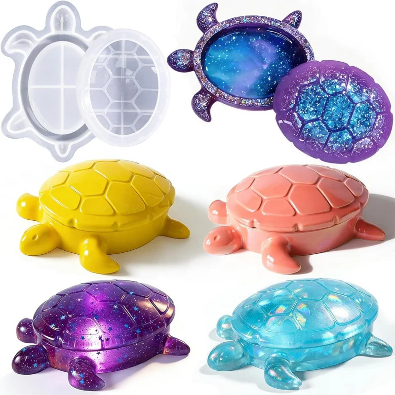 1 Plastic turtle storage box with lid resin mold， 3D Marine Animal Silicone Mold，For use in epoxy resin casting DIY Artistic cra