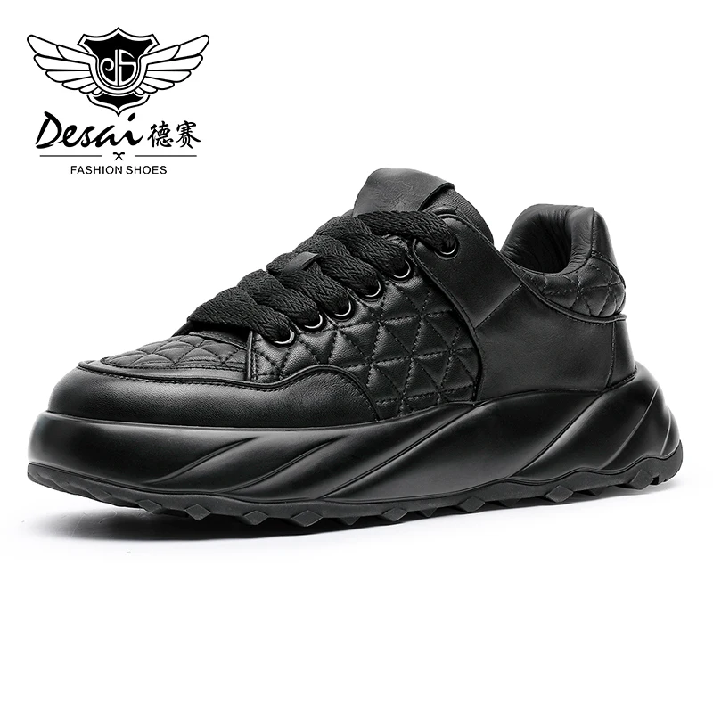 DESAI Full Grain Leather Men Shoes Soft Casual Sneaker For Men Work Breathable 2023 Fashion Embossing New Arrival