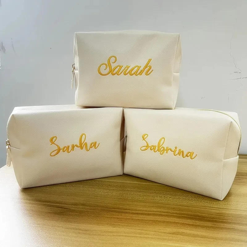 Personalized Name Travel Makeup Bag Embroidery Protable Cosmetic Bag Waterproof Organizer PouchBag Made Cosmetic Cases for Women