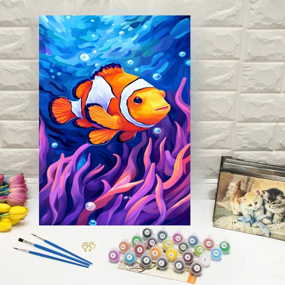 Colorful Clownfish Coral Reef Oil Painting By Number DIY Wall Decor for Living Room Bedroom Home Decor Gift No Frame