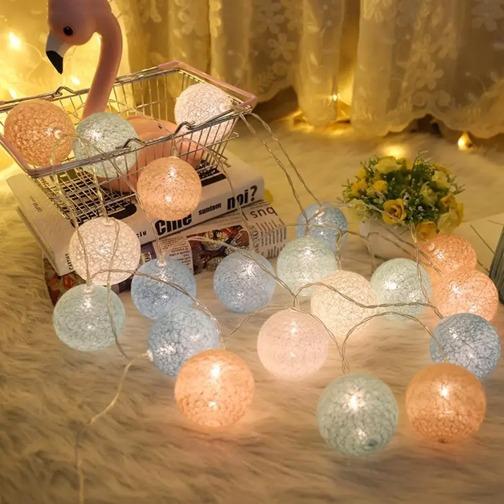 FENGRISE LED String Lights Cotton Balls Garland Beads Fairy Light for Outdoor Christmas Easter Wedding Decor