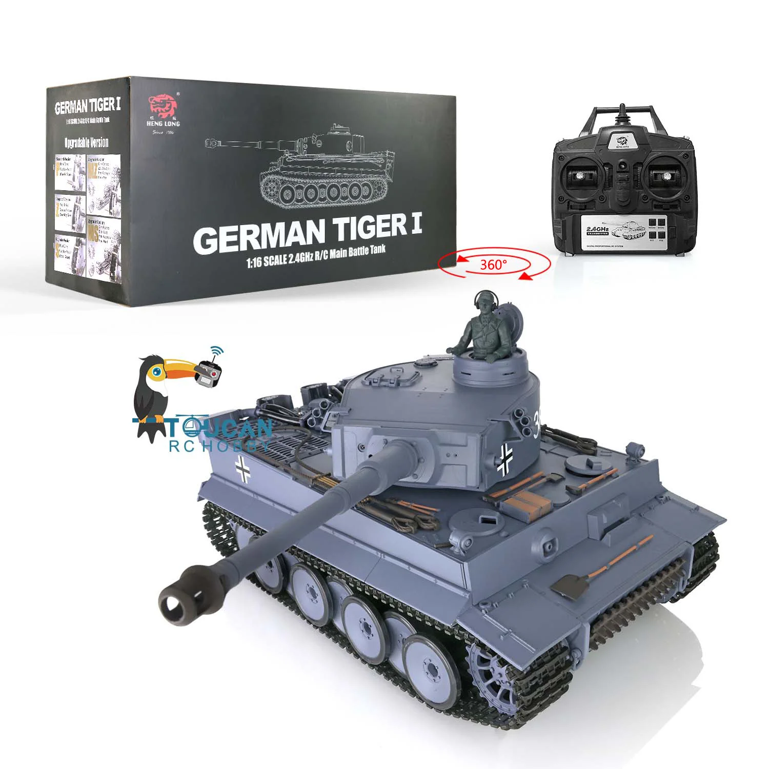 1/16 2.4Ghz HENG LONG 7.0 Plastic German Tiger I RC Tank 3818 W/ 360 Turret Toys for Boys TH17235-SMT4