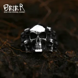 Beier New Store 316L Stainless Steel High Quality Biker Ring Punk Lots Of Skull Ring For Men Fashion Jewelry LLBR8-079R