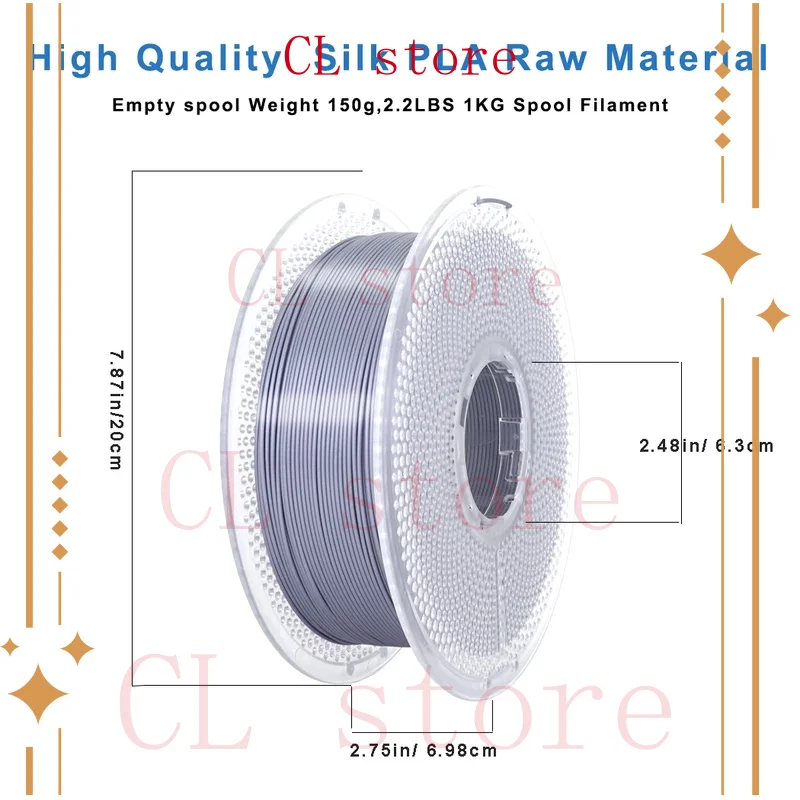 High-Gloss Silver Silk PLA Filament 1.75mm 1KG: Ideal for Silk-Finish Prints on Bambu Lab, Creality, Anycubic 3D Printers
