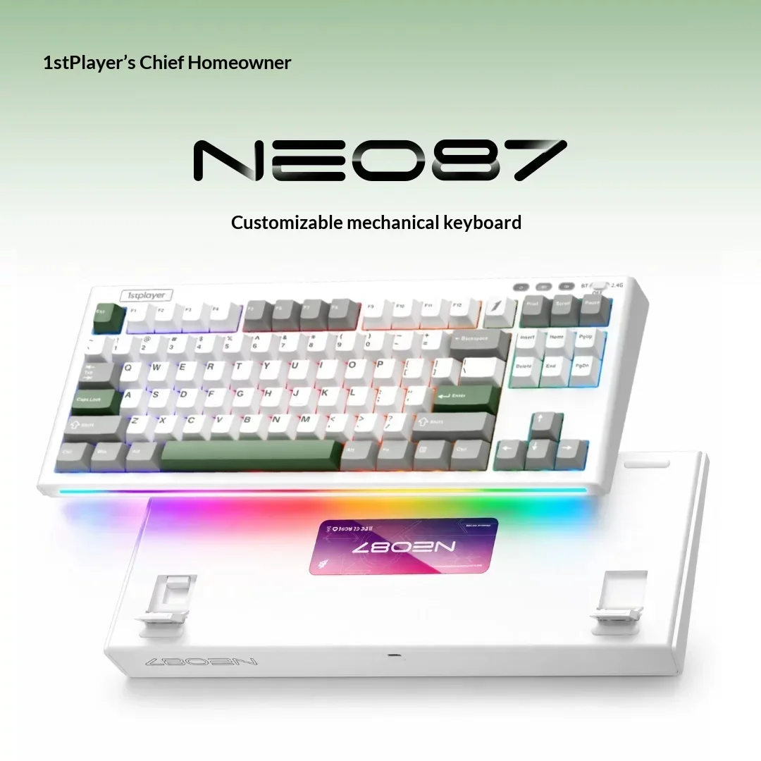1STPLAYER NEO87 Mechanical Keyboard Silent Switch Tri Mode Wireless Bluetooth USB RGB Gasket Hot Swap Gaming Office Keyboard