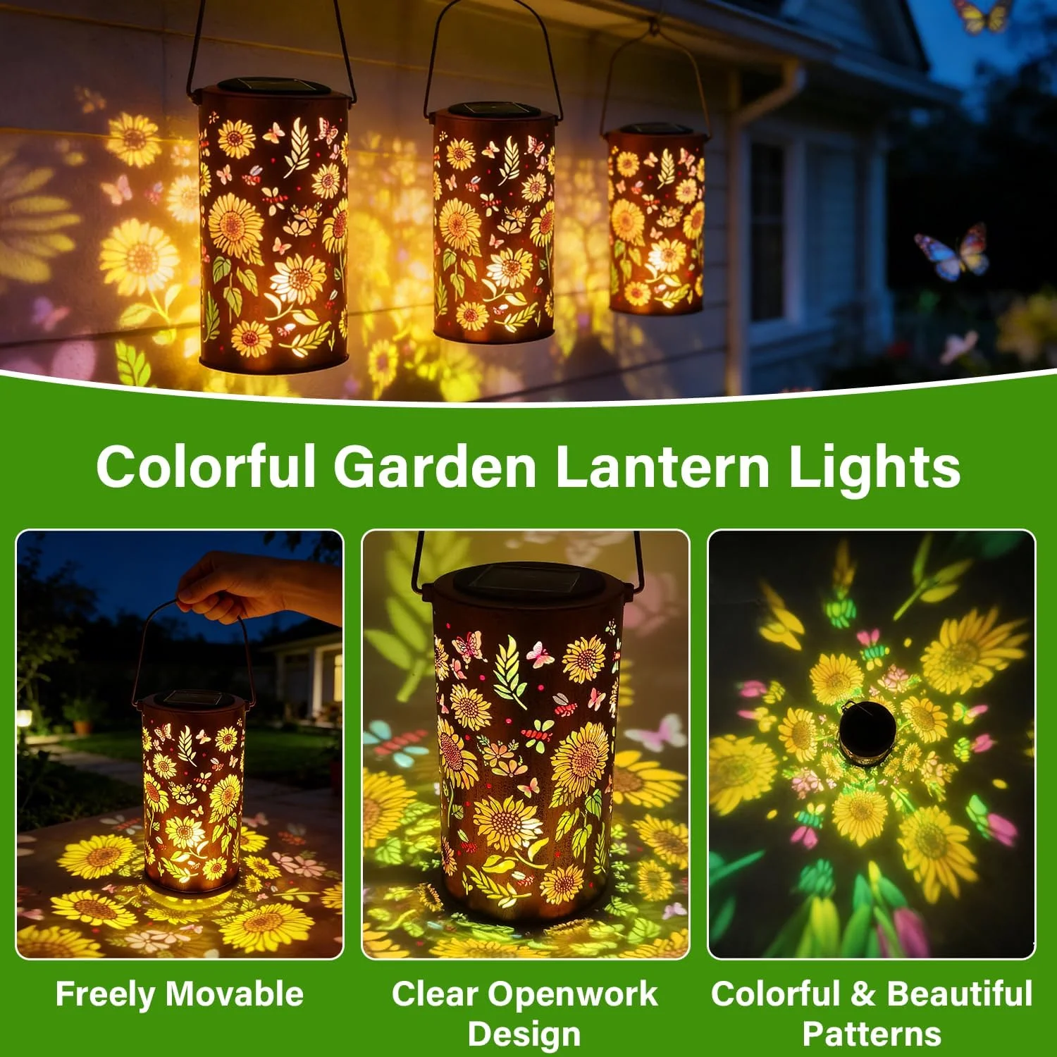 Sunflower Light and Shadow Light Waterproof Outdoor Light Solar Powered for Night Pathway Lawn Garden Patio Decor Lighting