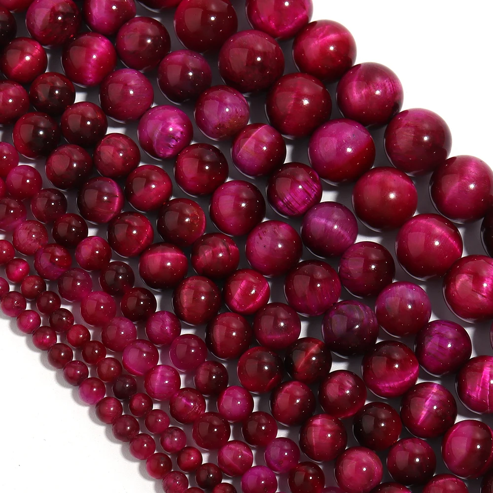 4 6 8 10 12mm Natural Stone Hot Pink Tiger Eye Beads Round Loose Spacer Beads For Jewelry Making DIY Bracelet Nacklace Supplies