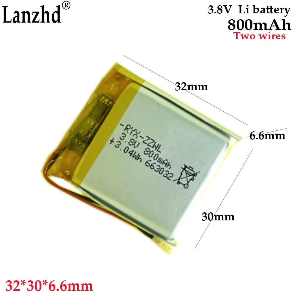 

3.7V Li polymer lithium battery For smartwatch LED light Mp3 GPS smart watch speaker headset Breast 700mAh 663032
