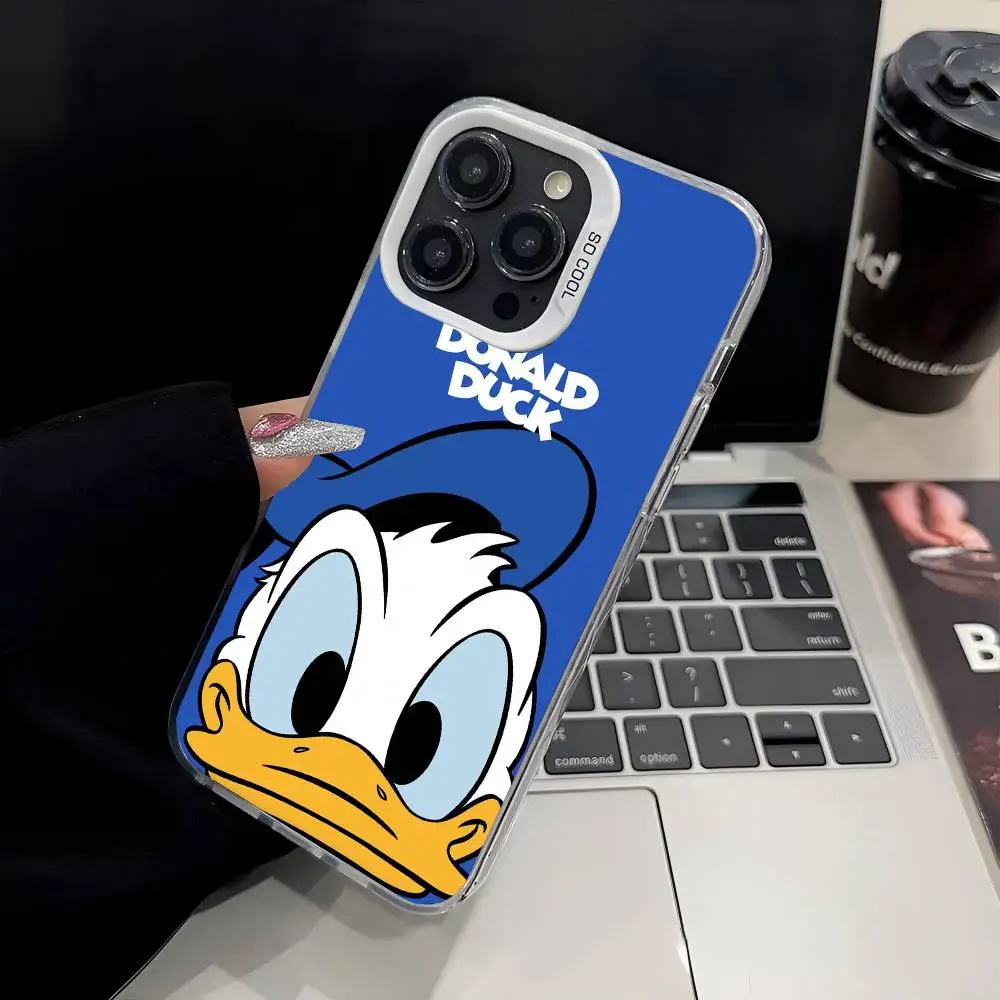 كارتون D-Donald D-Duck الأزرق جراب هاتف IMD جراب هاتف آيفون 16 15 14 13 12 11 برو ماكس زائد اللون غطاء فضي