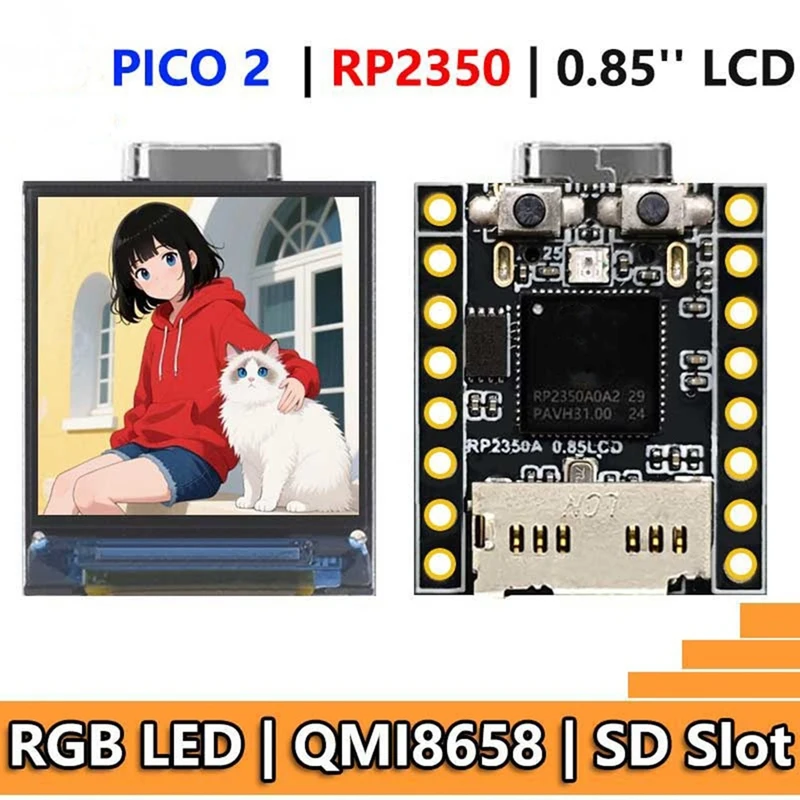 For 2 RP2350 0.85inch LCD Display Mini Development Board RGB LED/SD Slot /QMI8658 Gyroscope Senso B [To&On-e]