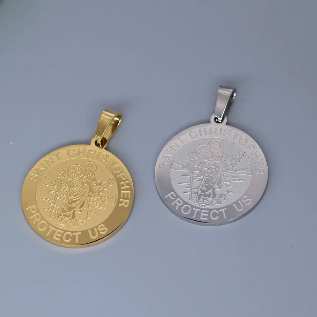 2pcs/Lot No Fade Real Gold Plated Stainless Steel Charms Saint Christopher Pendant For Bracelet Jewelry Making Craft Accessories