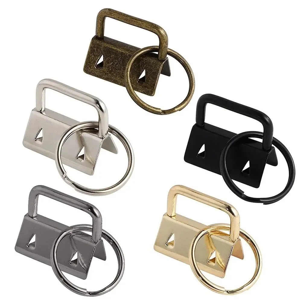 10pcs Key Fob Hardware Keychain Split Ring Wrist Wristlets Cotton Tail Clip Ribbon Leather Clip Foldover Connectors Supplies