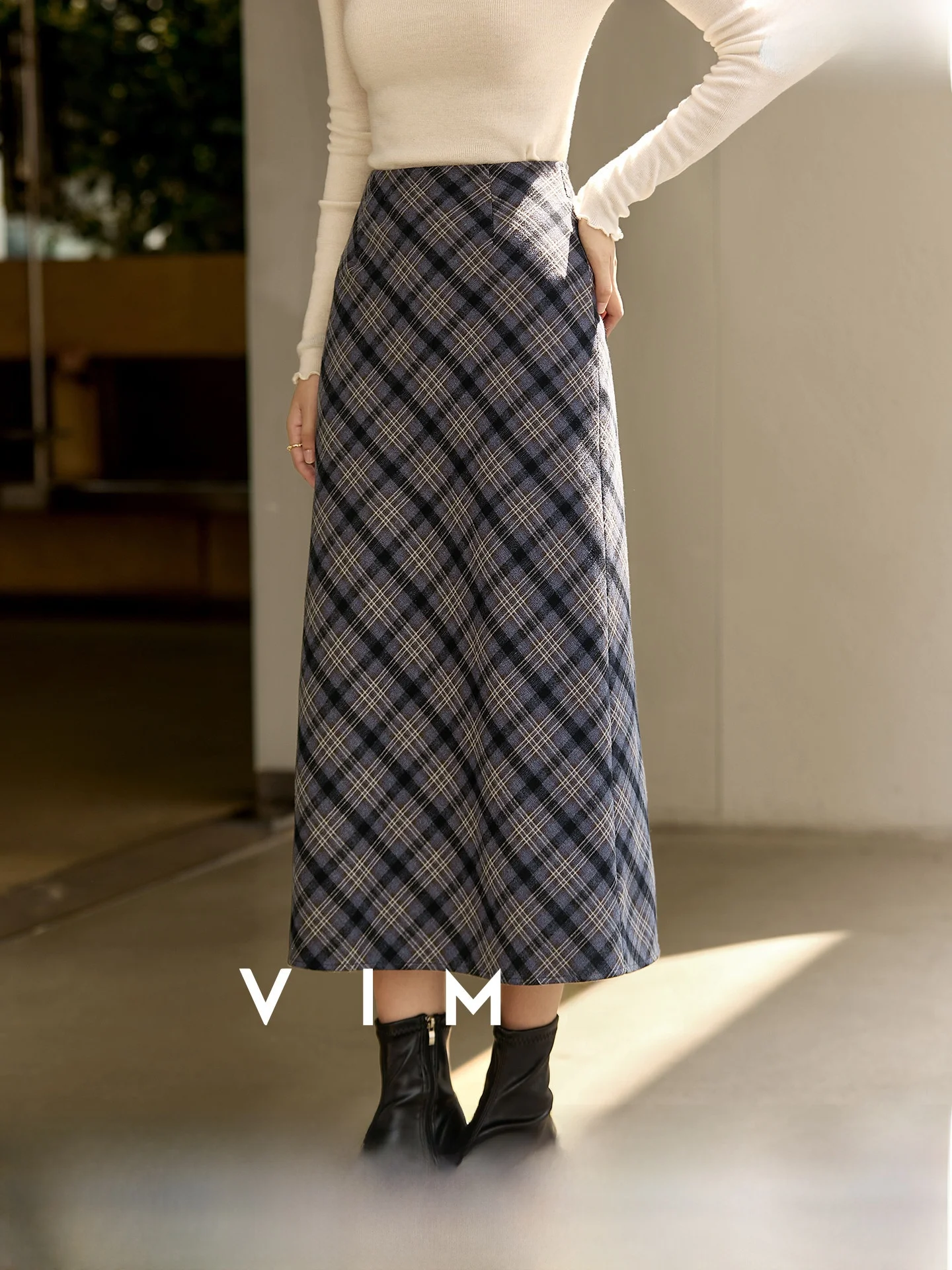 

Женская шерстяная юбка в клетку Ele, новая осенняя коллекция, ретро-стиль, прямая, средней длины, повседневная, из полиэфирного волокна