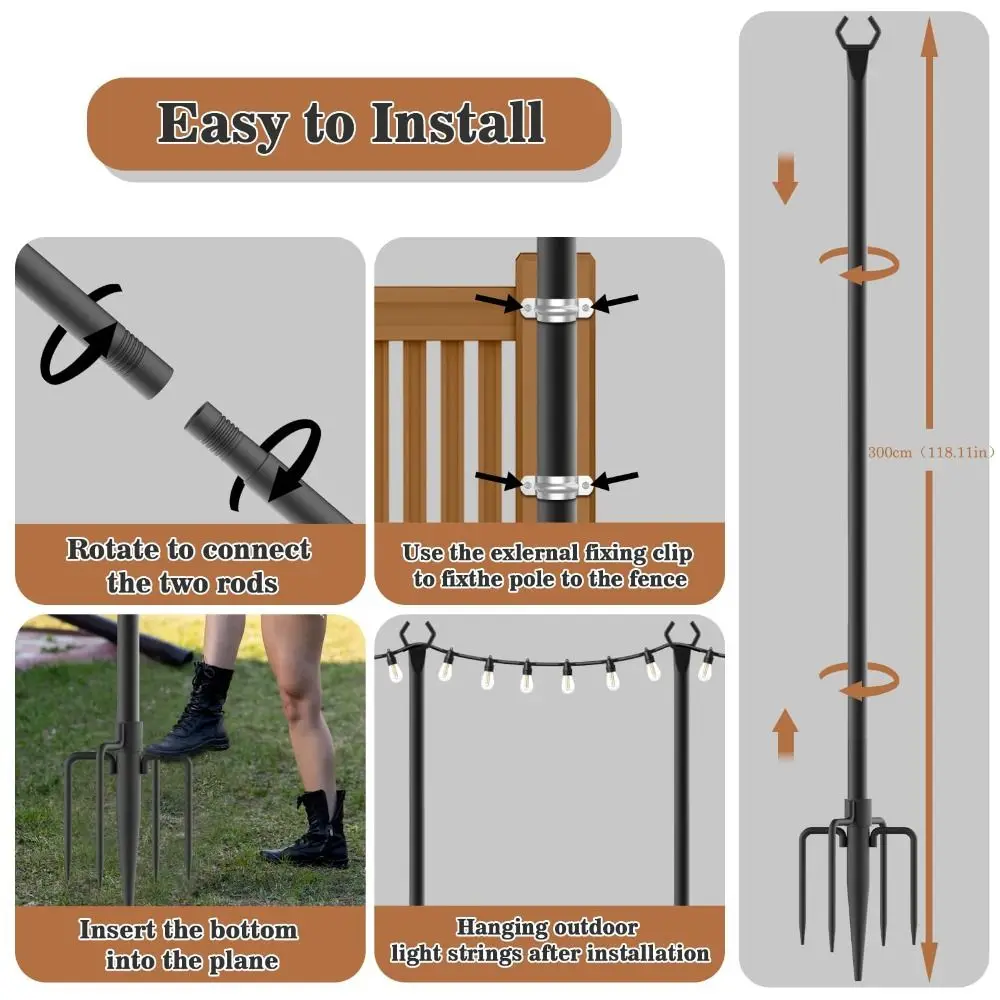 2pcs Heavy Duty String Light Poles Metal Construction Adjustable Height Adjustable Light Pole Stand Waterproof Fence Brackets