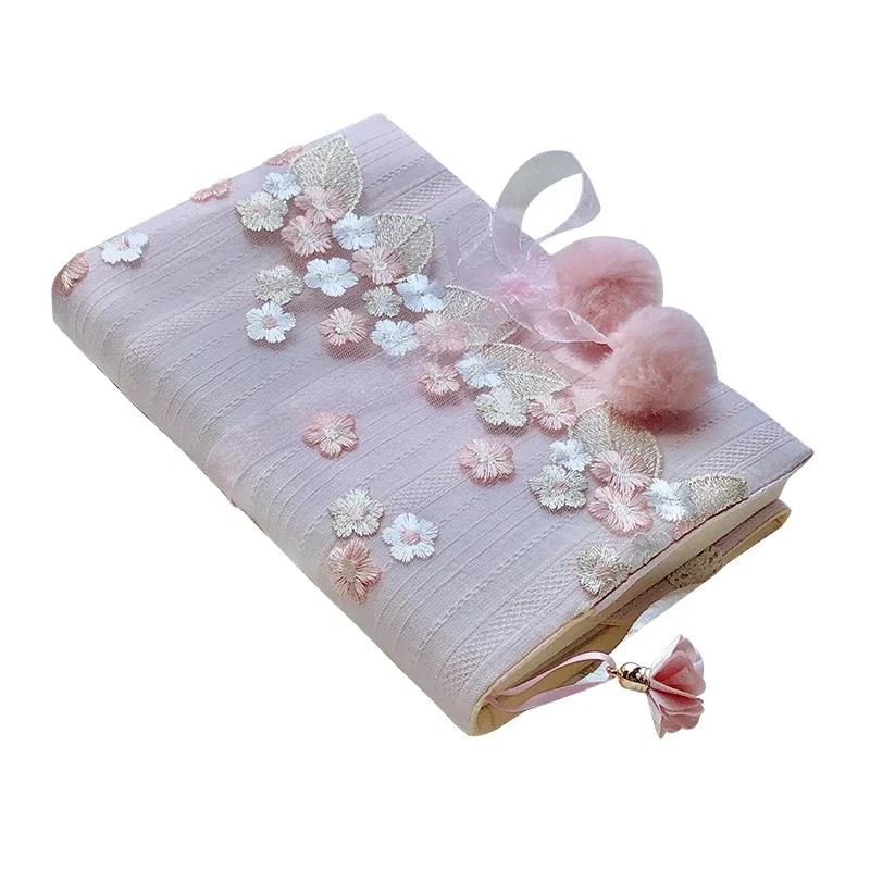 Sakura Embroidery Notebook Handmade Cloth Bookcase Girl Notepad A5 A6 Sketchbooks for Drawing Personal Diary Tassel Journals