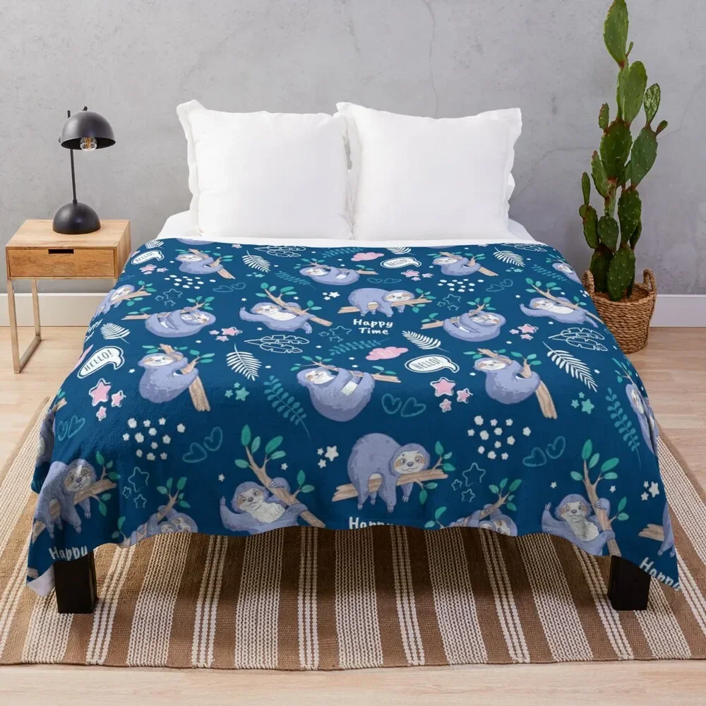 Sloths tropical elements cute pattern Throw Blanket Decorative Throw sofa bed Designers Blankets