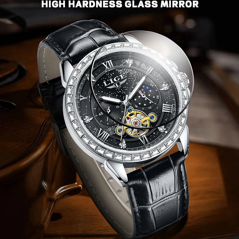 LIGE Men's Mechanical Wristwatches Top Brand Luxury Leather Waterproof Watch For Men Fashion Business Automatic Men's Watches