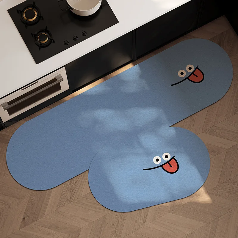 VIKAMA1/2PCS Cartoon Diatom Mud Mat Absorbent Non-Slip Kitchen Strip Mat Bathroom Floor Mat Balcony Mat Home Decoration