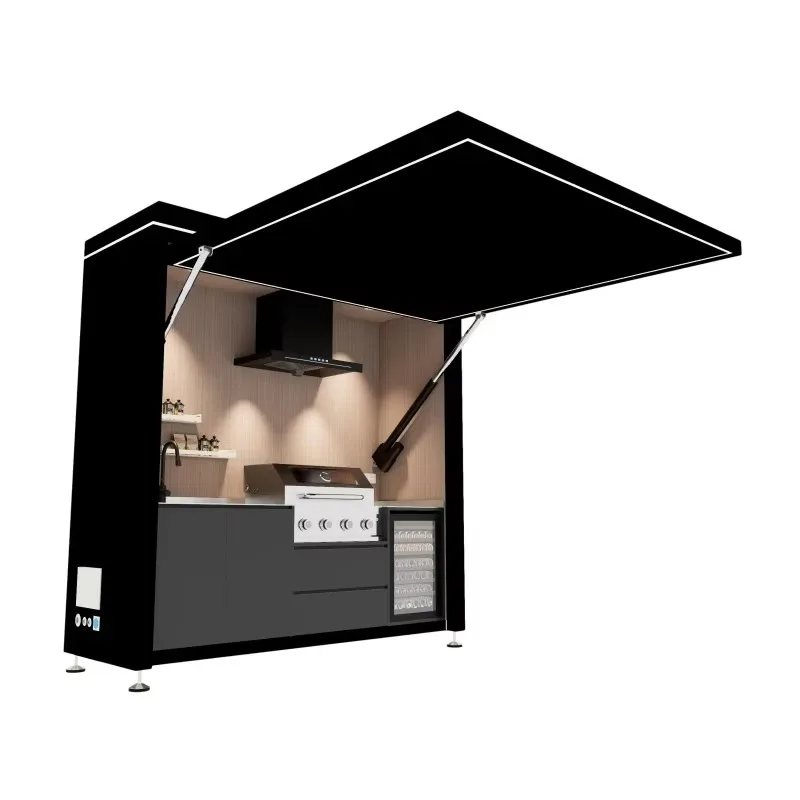 Outdoor Kitchen Electric Flip Top Built in Gas Grill Stainless Steel Sink Refrigerator BBQ Island Complete Modular Backyard