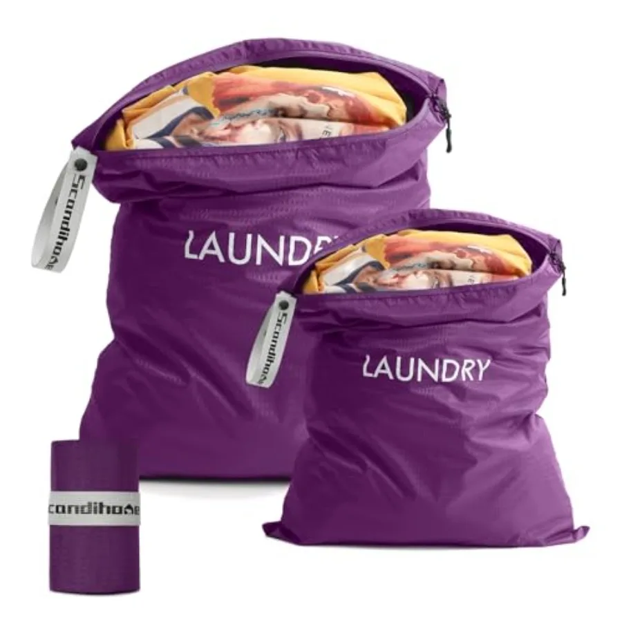 

Travel Laundry Bag 2 Pcs - Large + Medium - Foldable Waterproof Washable Wet Dry Bag for Gym Swimming Yoga and Workout Perfect